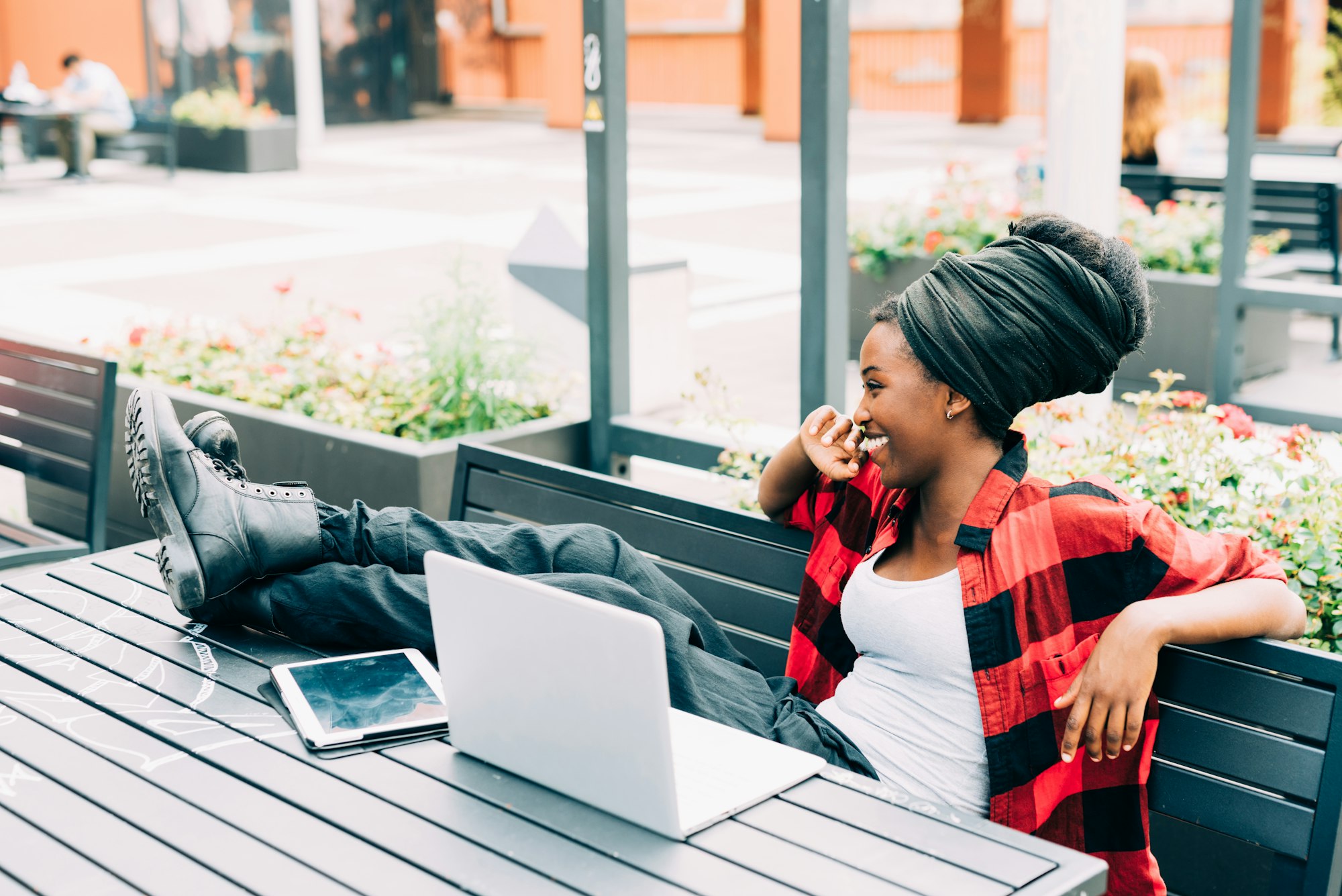Young black woman using computer